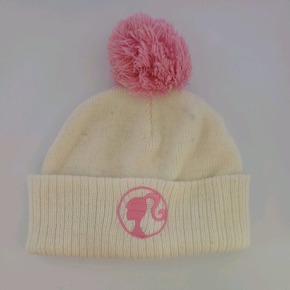 PINK POM POM BOBBLE BEANIE BARBIE NICE WHITE TEEN-ADULT OS
